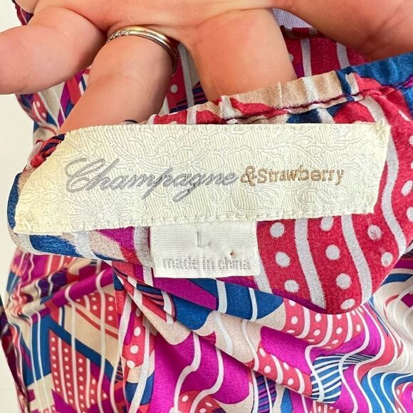 Champagne & Strawberries Women Large Striped Abstract Print Pink Maxi Dress Silk - Picture 8 of 9